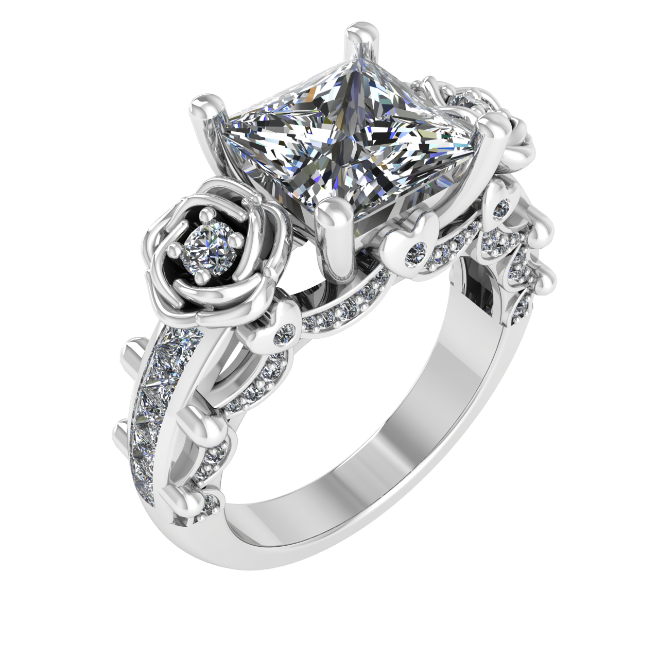 FLORAL ACCENTED  8.00mm x 8.00mm PRINCESS ENGAGEMENT RING